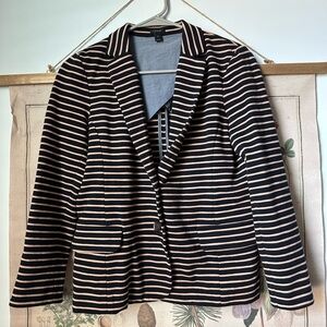 J Crew Striped Lightweight Cotton Blazer Jacket Black Tan Workwear Small